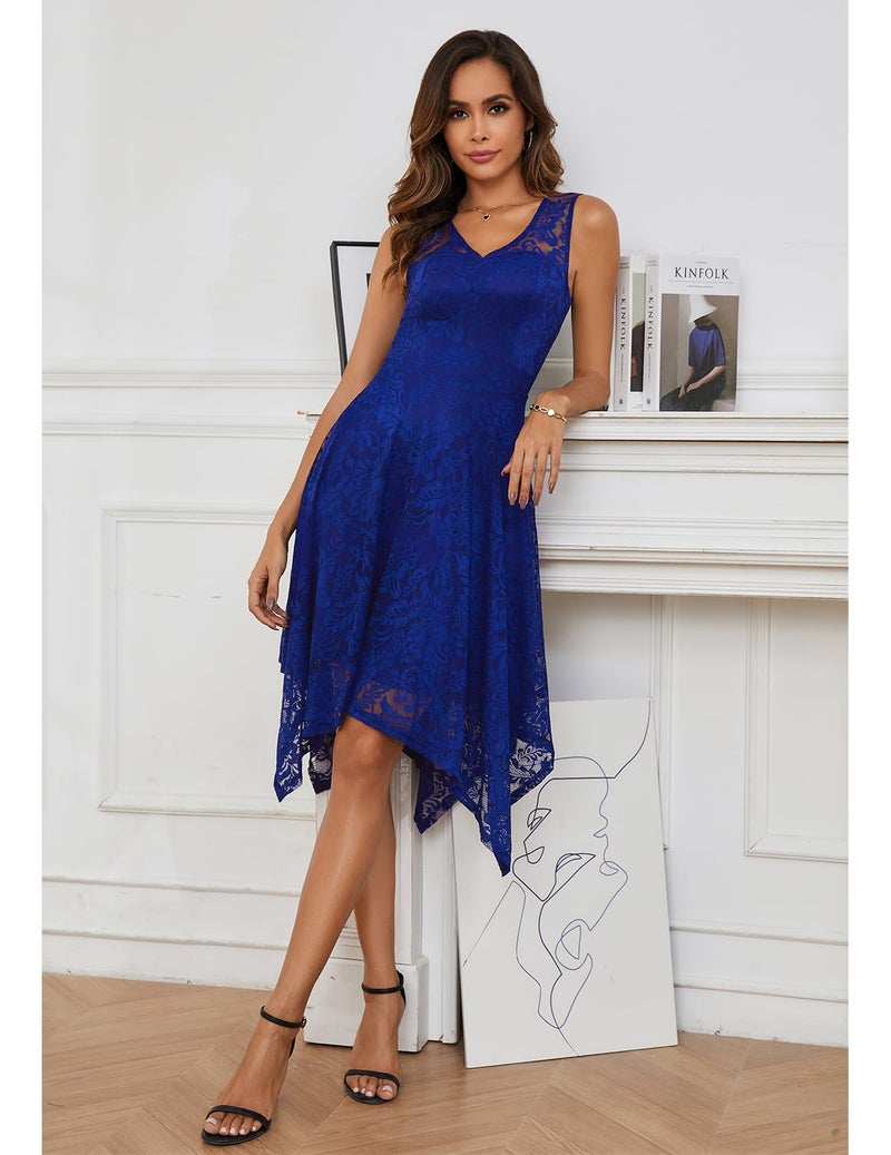 Meetjen Formal Dresses for Wedding Guest Lace Midi Prom A-line Cocktail Dress Vestidos Formales para Mujer RoyalBlue L - Image 2